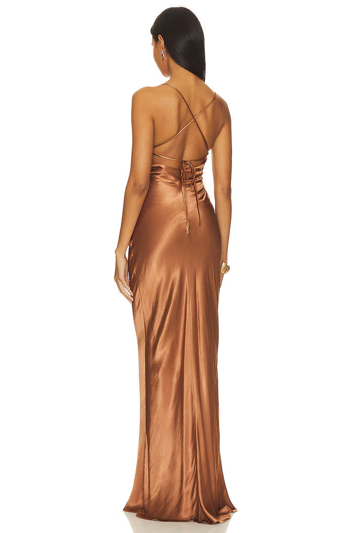 Shona Joy La Lune Ruched Backless Slip Dress