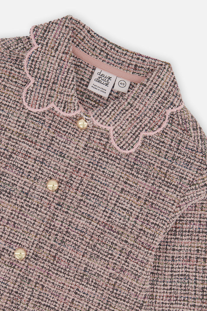 Deux par Deux girls' pink and black jacquard knit jacket, detail view
