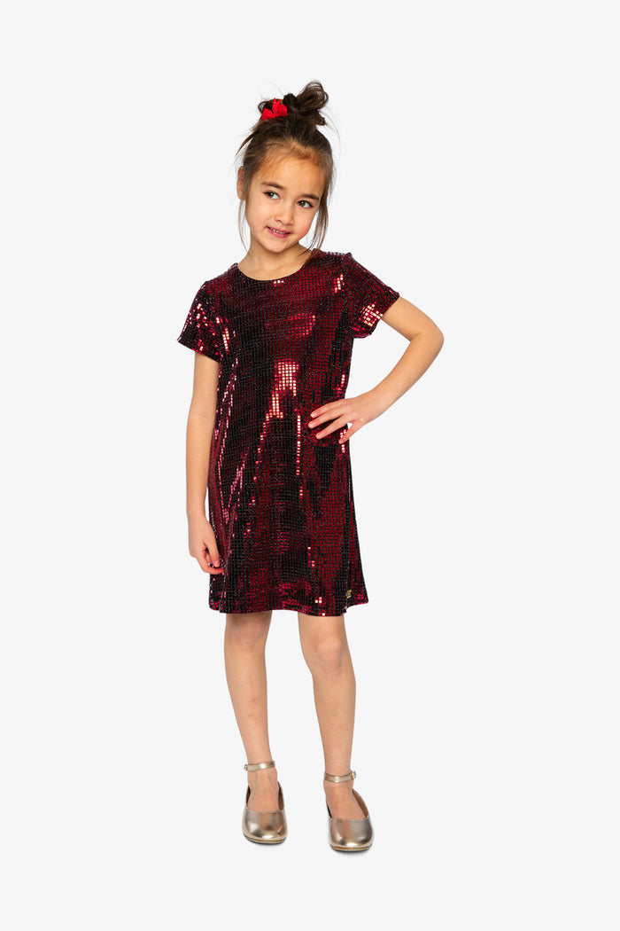 Deux par Deux red shimmer A-line dress, lookbook view