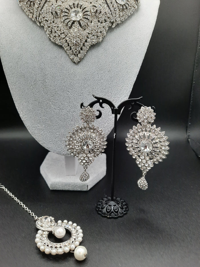 Silver zircon stones bridal jewelry set for wedding party - NATASHAHS