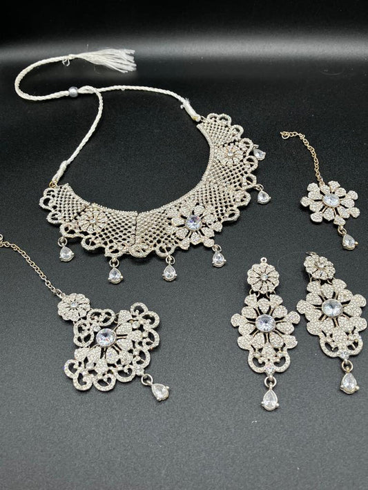 Silver zircon stones bridal jewelry set - NATASHAHS