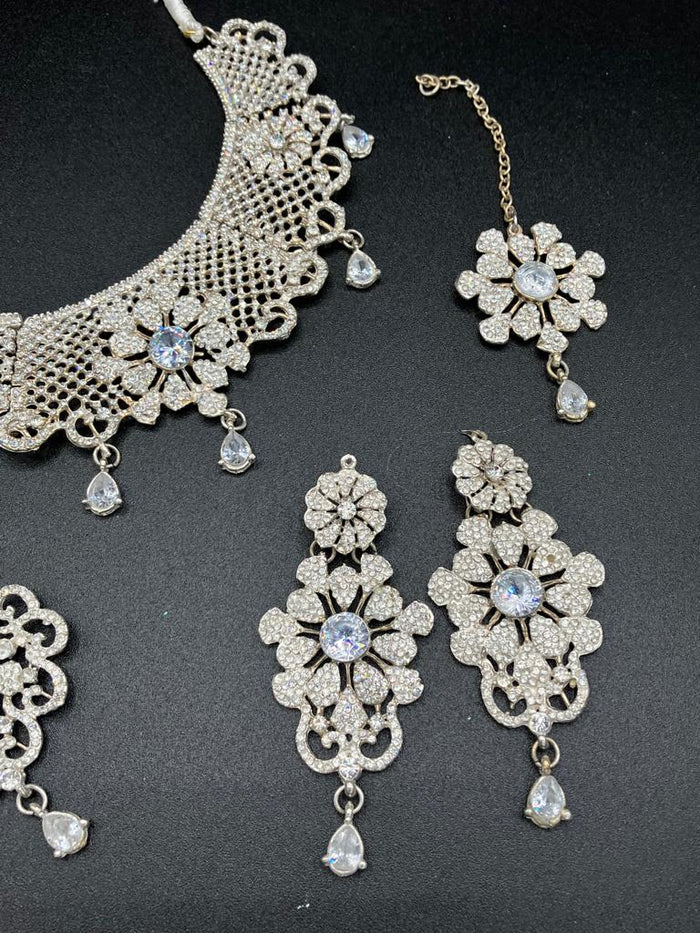 Silver zircon stones bridal jewelry set - NATASHAHS
