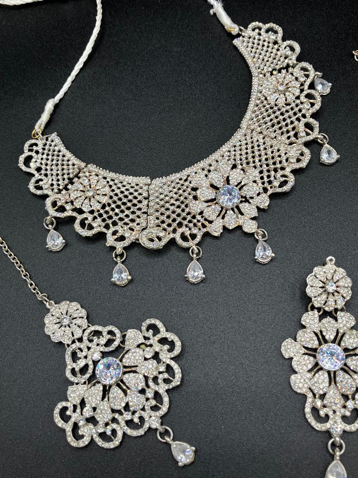 Silver zircon stones bridal jewelry set - NATASHAHS