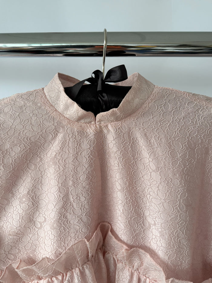Sister Jane Pink Tiered Skirt Woven Mini Puff Sleeve Dress