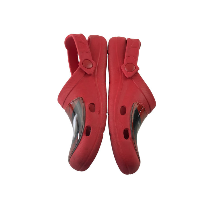 Size UK 2 red spiderman slip on clog