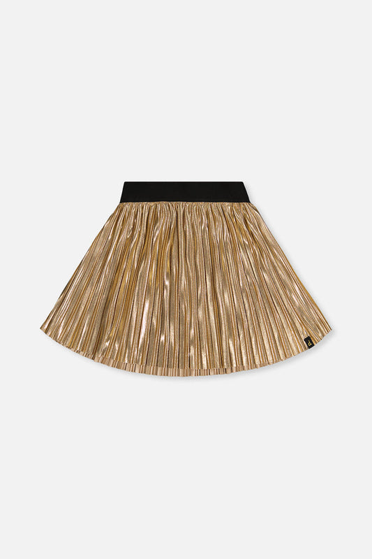 Deux par Deux girls' gold pleated A-line skirt, front view