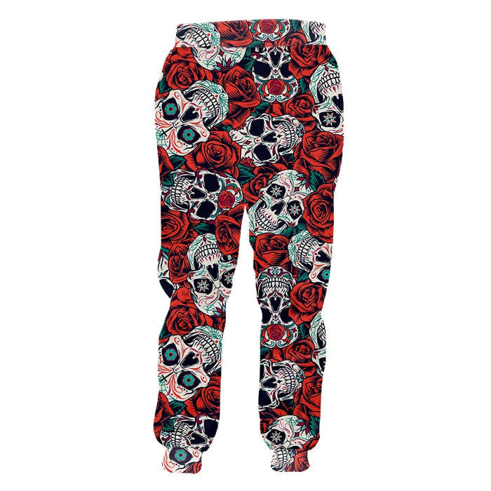Skulls & Roses Printed Hip Hop Style 3D Pants