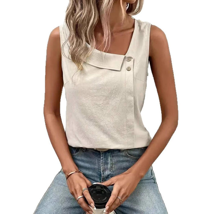 Slant Collar Sleeveless Print Top — Women's Summer Tee