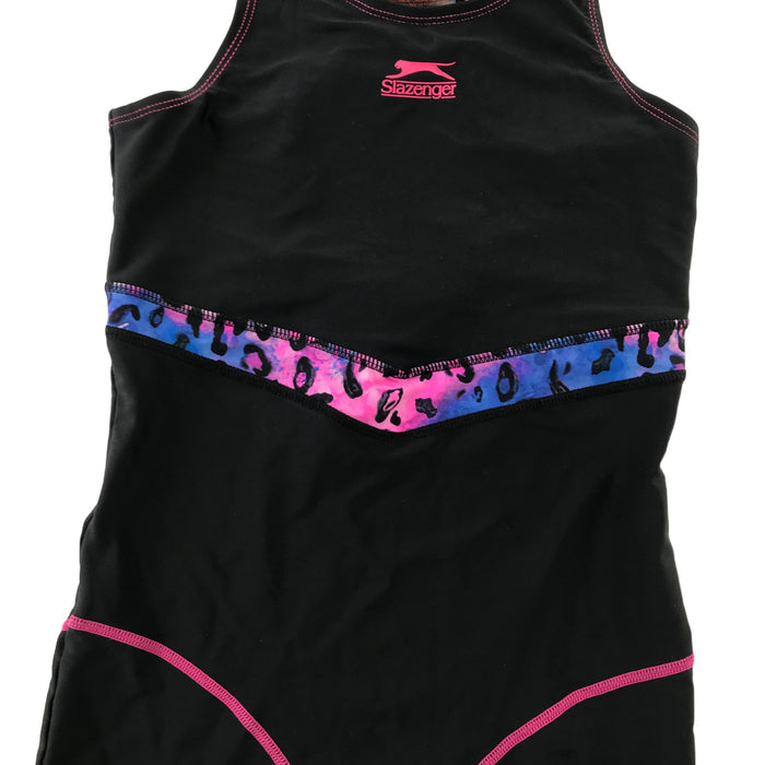 Slazenger 9-10 years black pink blue leopard stripe swimsuit