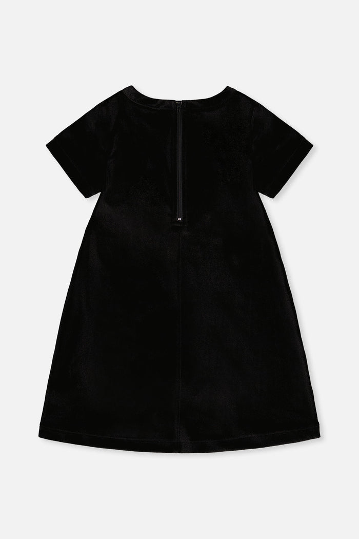Back view of the Deux par Deux black and gold sleeveless A-line dress