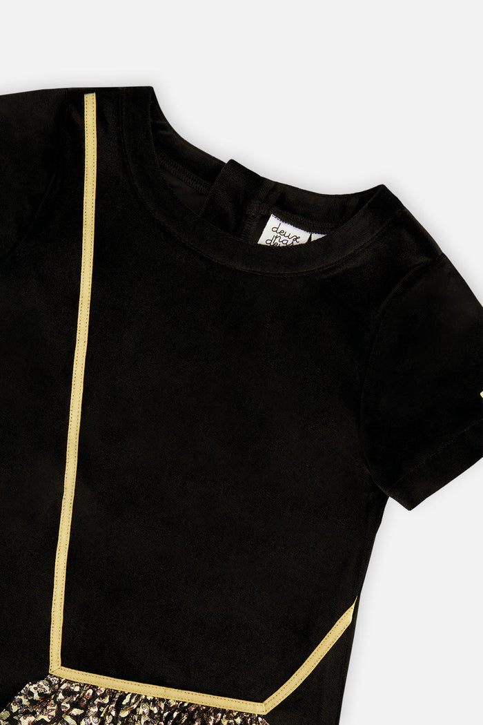 Additional view of the black and gold sleeveless A-line dress by Deux par Deux