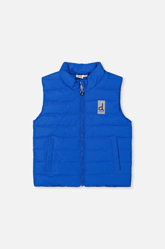 Deux par Deux boys quilted mid-season vest in blue, front view