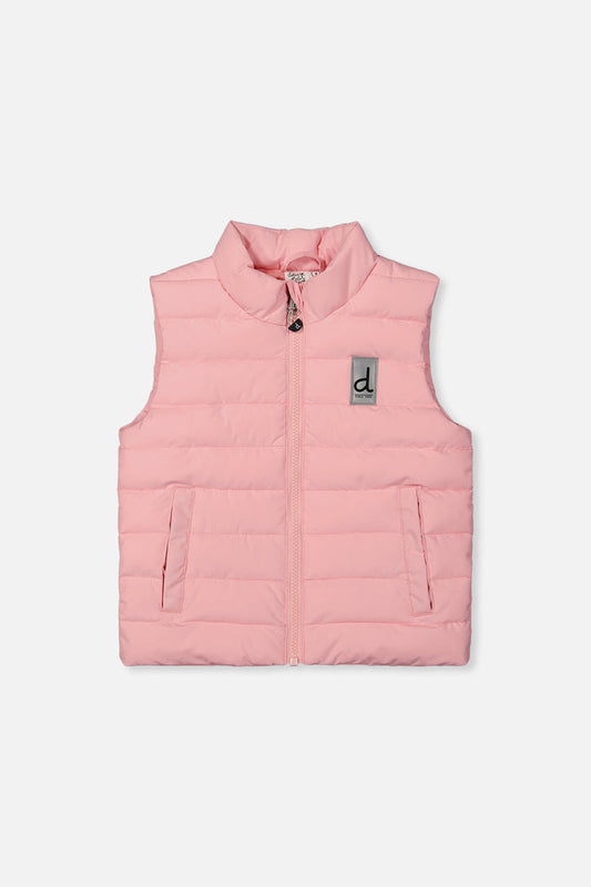 Deux par Deux light pink sleeveless quilted mid-season vest, front view