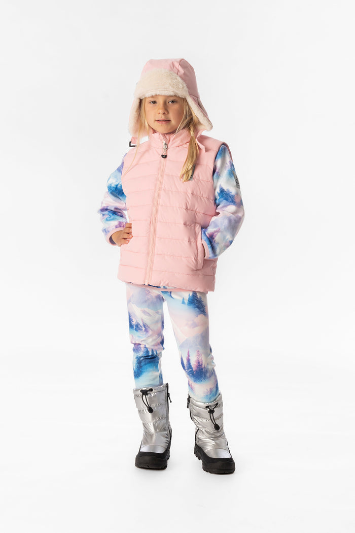 Child wearing the Deux par Deux light pink quilted vest, view 1