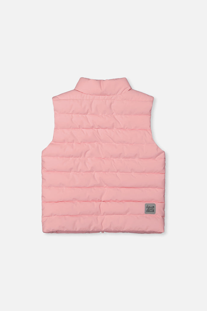 Deux par Deux light pink sleeveless quilted mid-season vest, back view