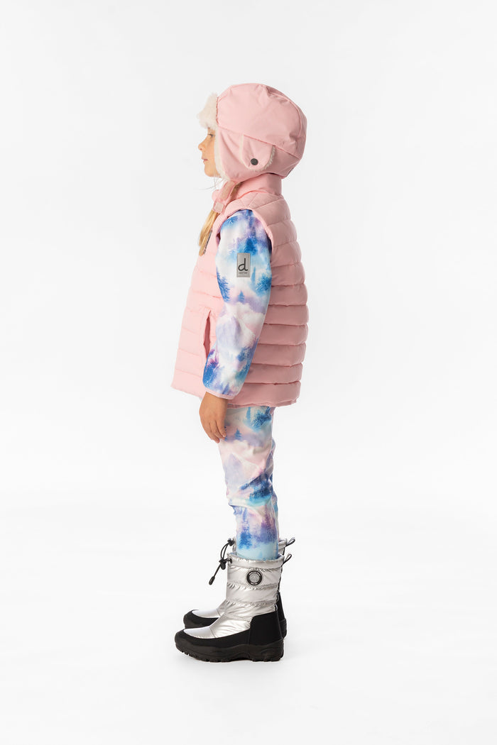 Child wearing the Deux par Deux light pink quilted vest, view 2