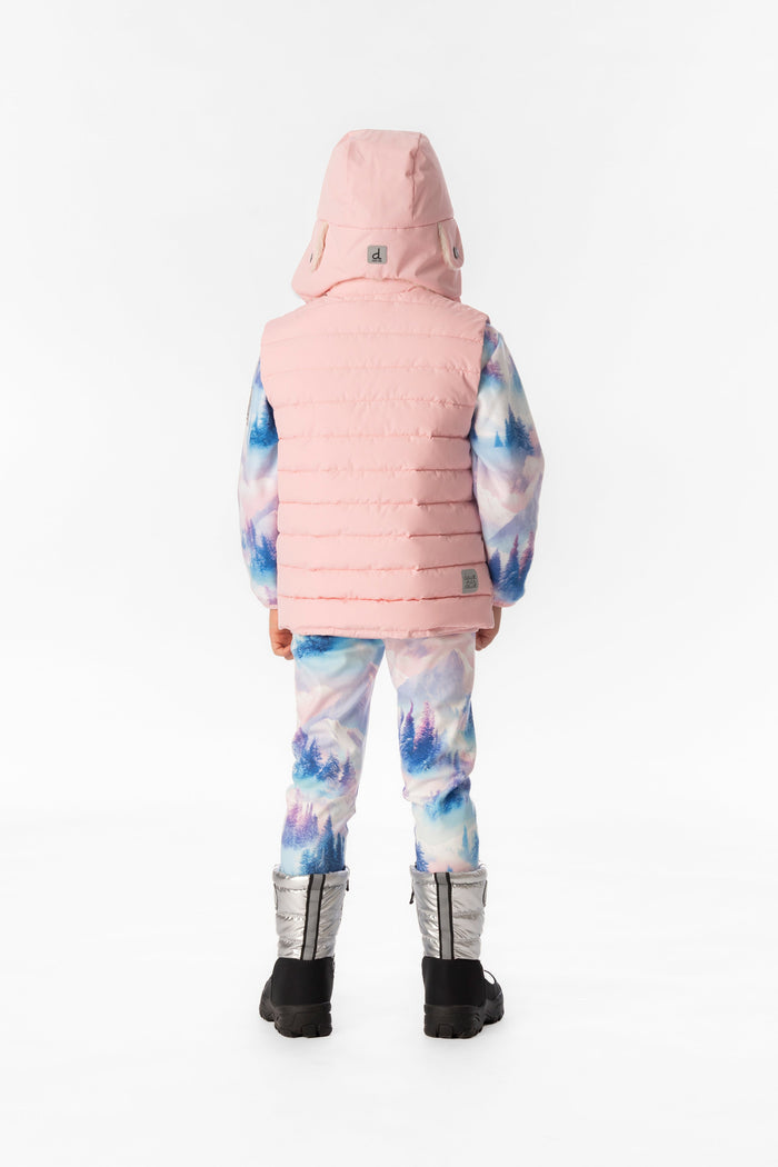 Child wearing the Deux par Deux light pink quilted vest, view 3