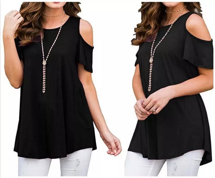 Solid Off-the-Shoulder Basic Tops