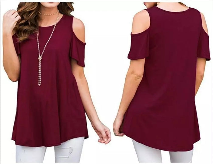 Solid Off-the-Shoulder Basic Tops