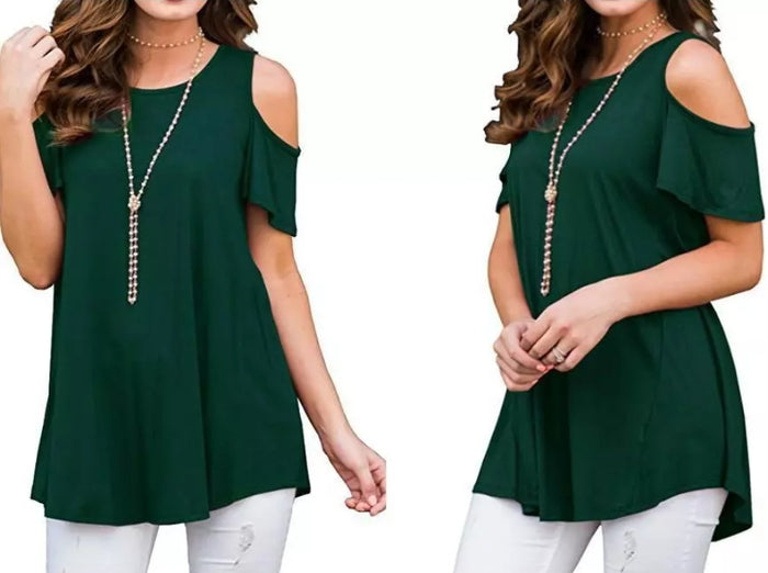 Solid Off-the-Shoulder Basic Tops