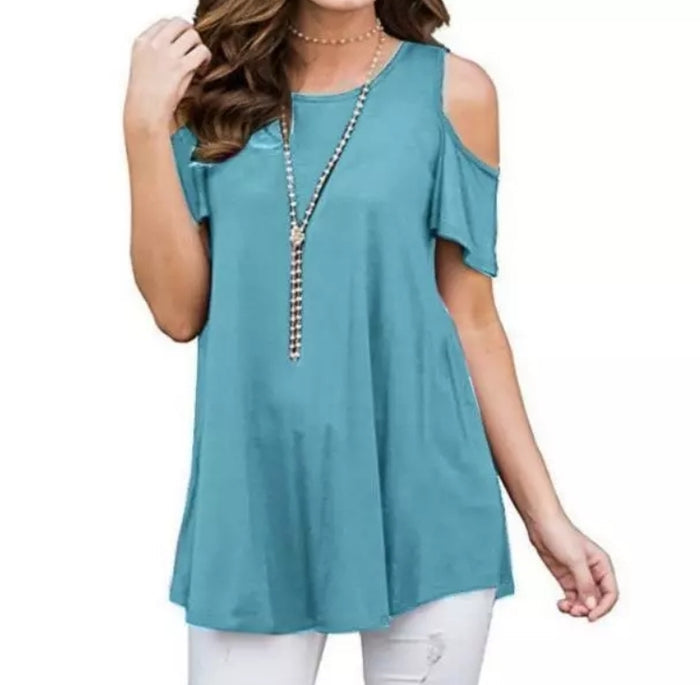 Solid Off-the-Shoulder Basic Tops