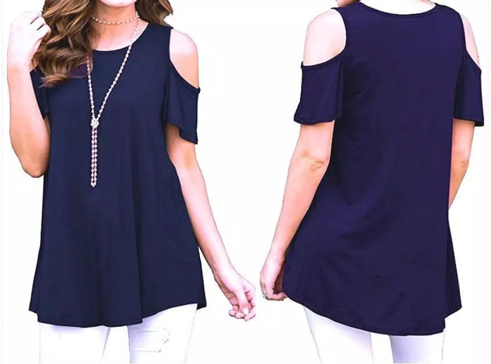 Solid Off-the-Shoulder Basic Tops