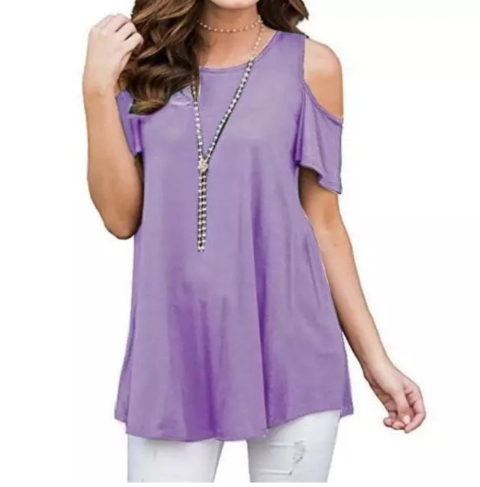 Solid Off-the-Shoulder Basic Tops