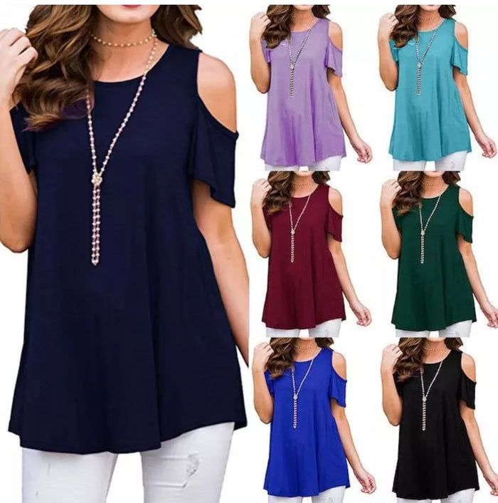 Solid Off-the-Shoulder Basic Tops
