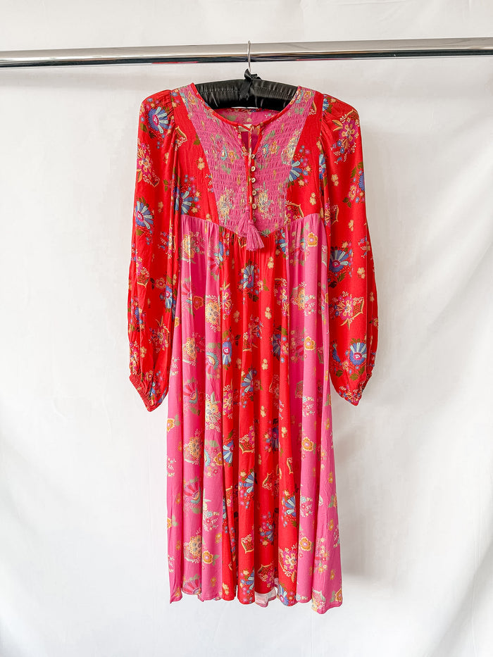 Spell and the Gypsy Solstice Boho Rose Print Patchwork Midi Dress