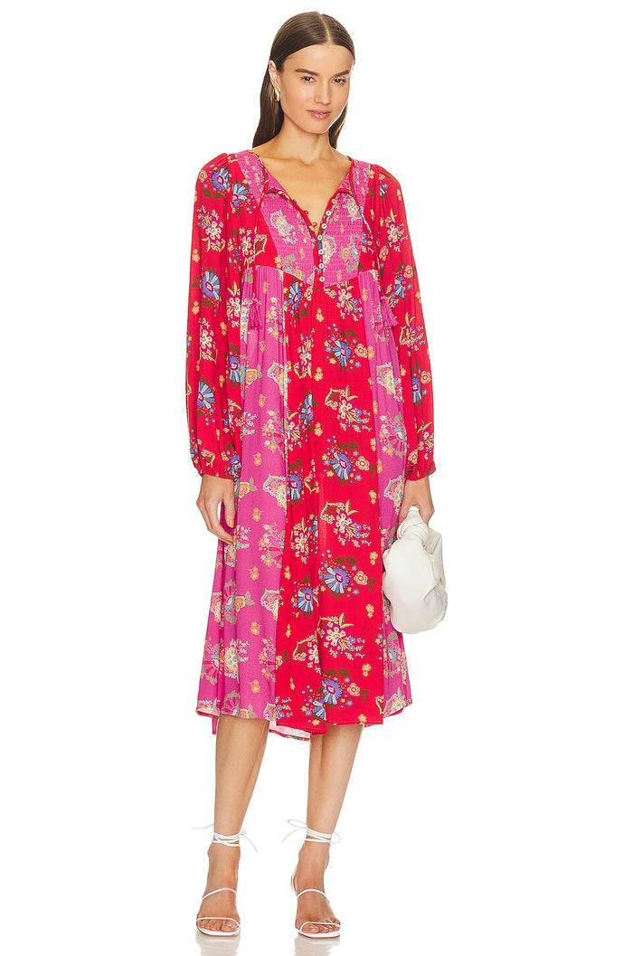 Spell and the Gypsy Solstice Boho Rose Print Patchwork Midi Dress