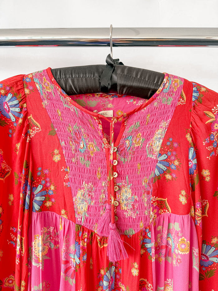Spell and the Gypsy Solstice Boho Rose Print Patchwork Midi Dress