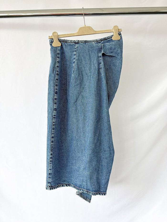 Sportmax Code Denim Gathered Side Blue Pencil Skirt