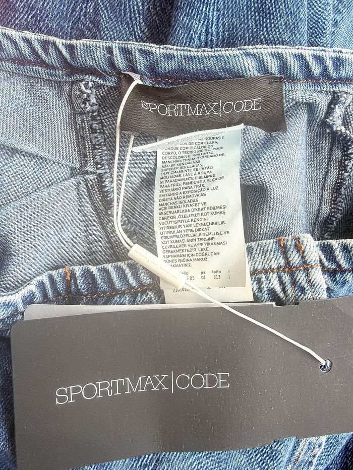 Sportmax Code Denim Gathered Side Blue Pencil Skirt