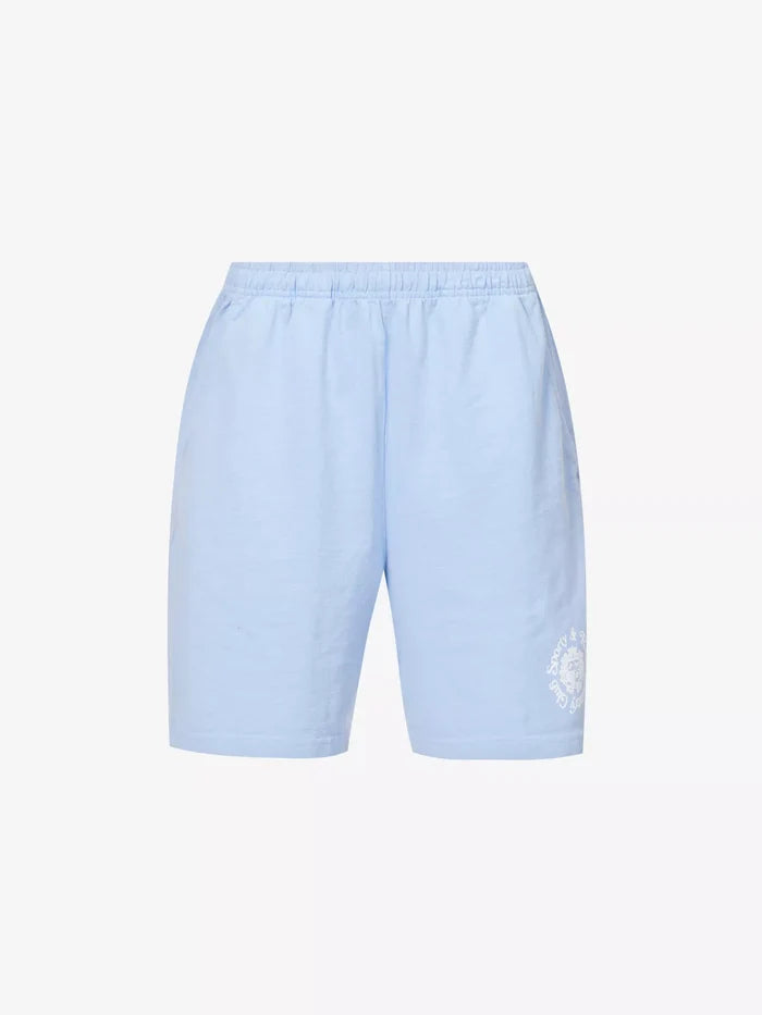 SPORTY & RICH Monte Carlo Mid Rise Cotton-Jersey Blue Retro Gym Shorts - House Of Huntington