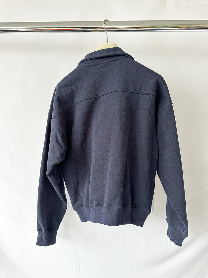 Sporty & Rich Navy Logo Front Quarter Zip Sweatshirt