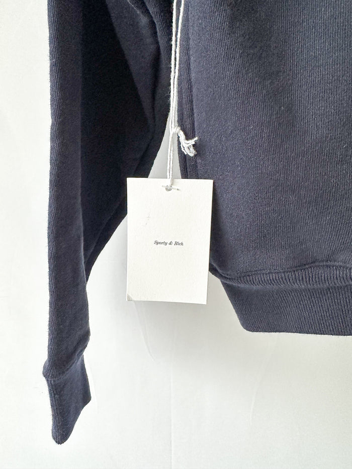 Sporty & Rich Navy Logo Front Quarter Zip Sweatshirt