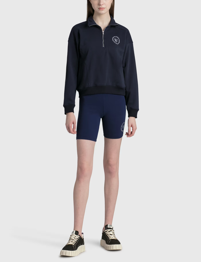 Sporty & Rich Navy Logo Front Quarter Zip Sweatshirt