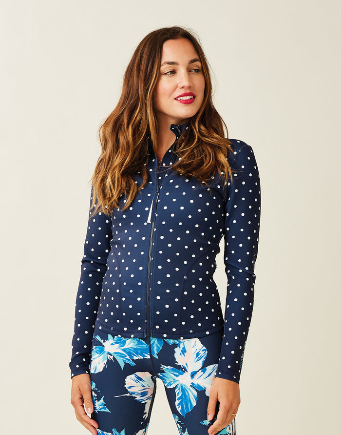 Stella Zip-Up Jacket: Navy Polka Dot - FINAL SALE
