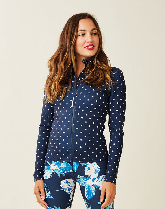 Stella Zip-Up Jacket: Navy Polka Dot - FINAL SALE