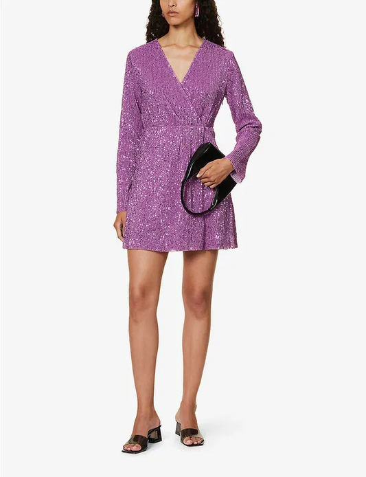 Stine Goya Noelia Sequin Embellished Orchid Purple Mini Dress