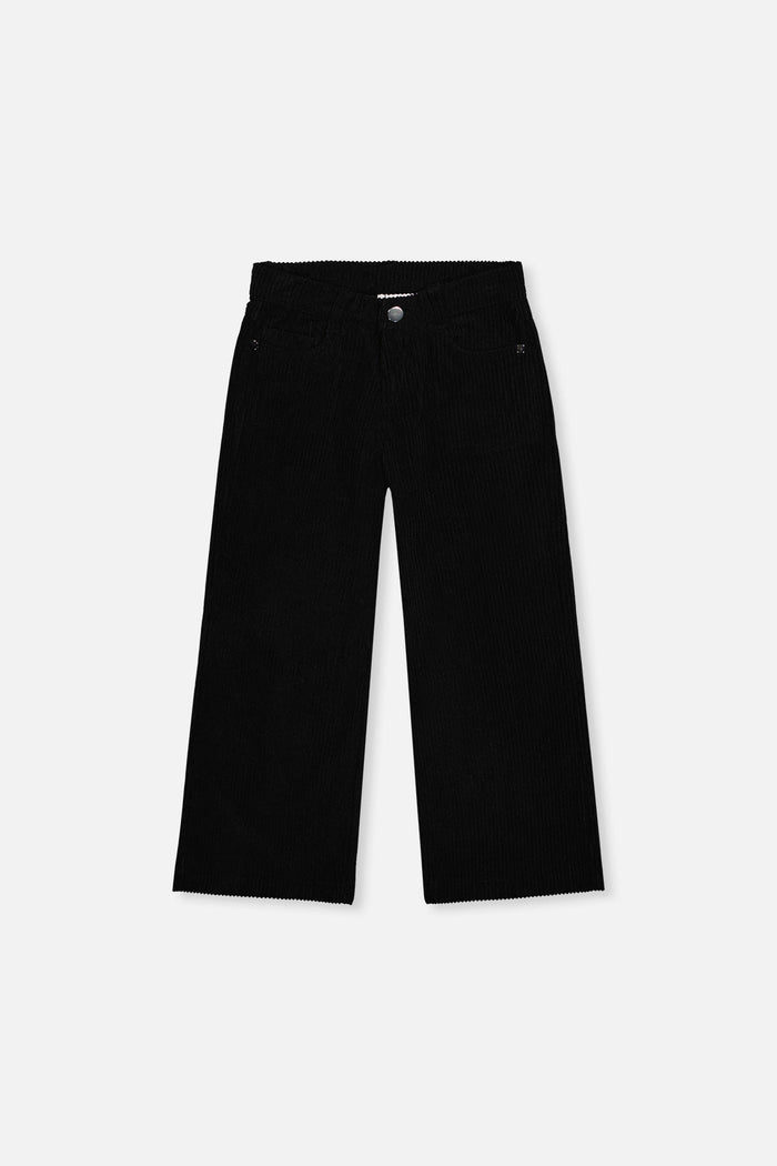 Deux par Deux girls' black stretch corduroy wide-leg pants, front view