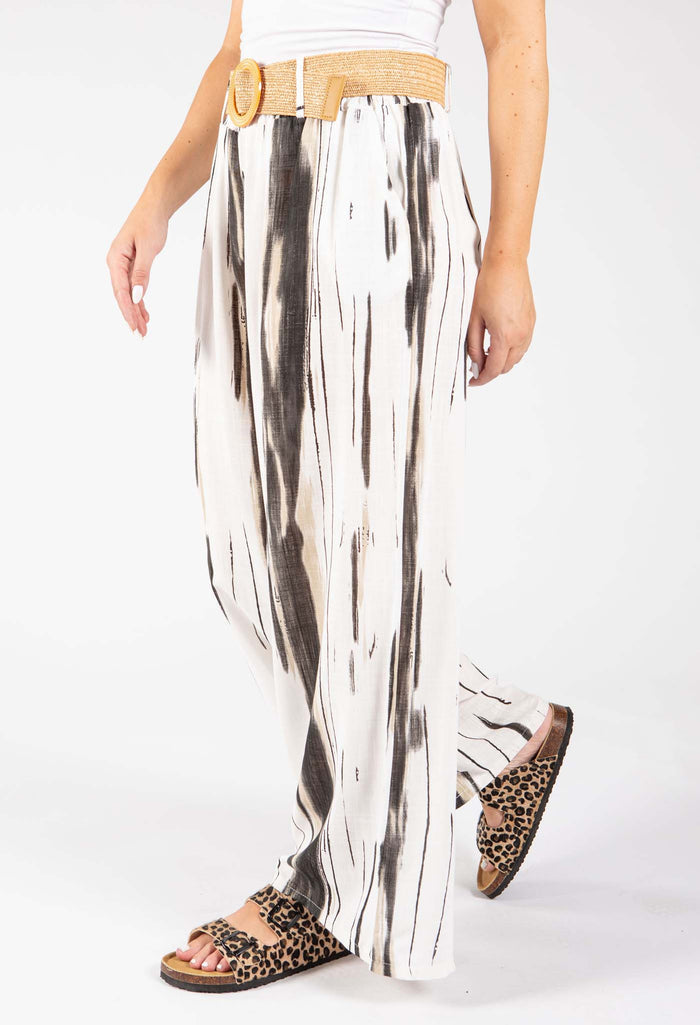 Striped Design Belted Trousers