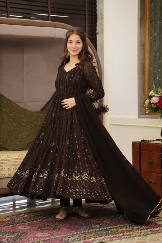 Stylish Black Color Sequence Thread Work Anarkali Gown