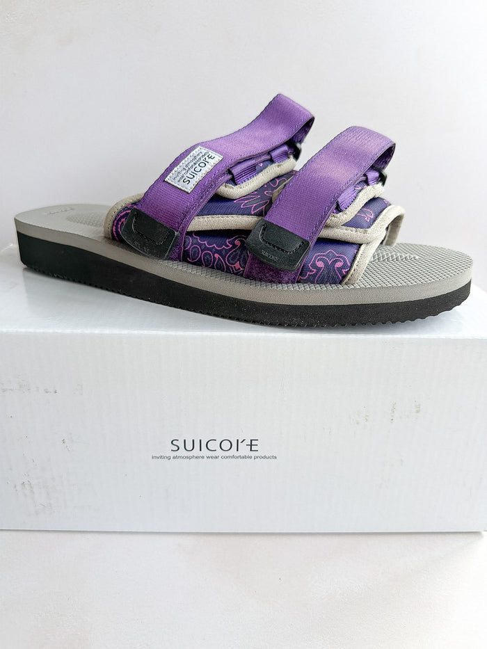 Suicoke Moto Cab Purple Paisley Sandals Sliders