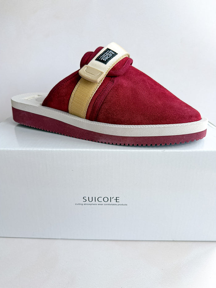 Suicoke Zavo Cab Red Suede Slip On Strap Mule Sandals