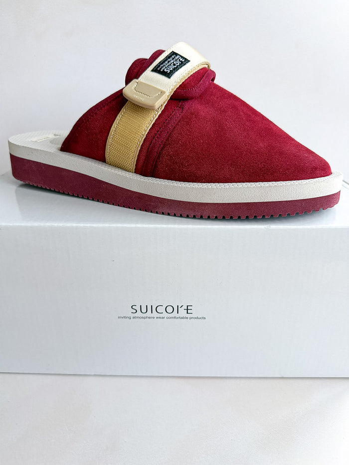 Suicoke Zavo Cab Red Suede Slip On Strap Mule Sandals