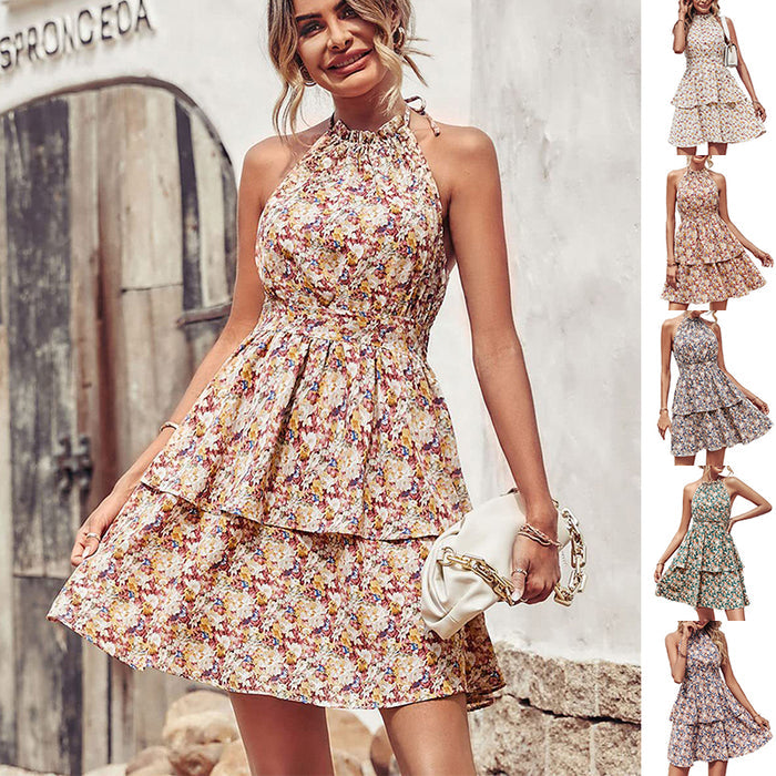 Summer Printed Halter Boho Beach Dress