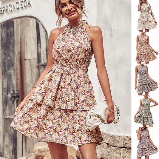 Summer Printed Halter Boho Beach Dress