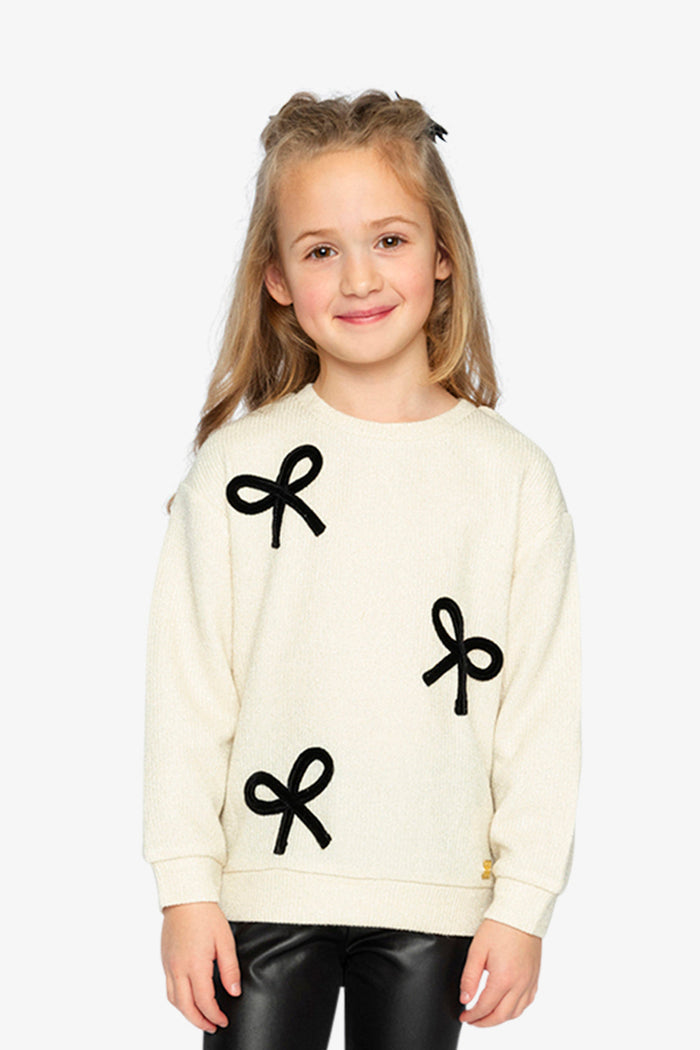 Deux par Deux beige and black bow sweatshirt, lookbook view