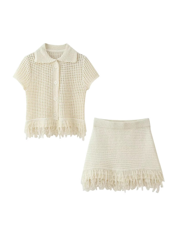Tassel Knit Crop Top & Mini Skirt